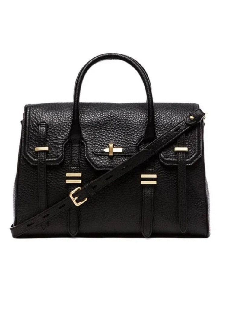 Rebecca Minkoff Jules Satchel - Black Pebbled Leather With Gold Hardware
